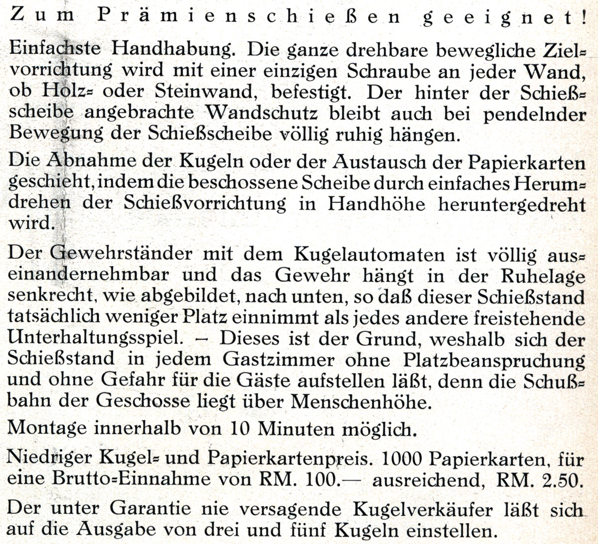 Gastzimmer Gewehrschießstand 1937 Beschreibung